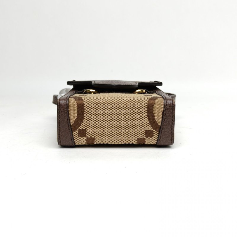 GUCCI Horsebit馬銜扣1955手機包老花大雙G金扣肩背包-4