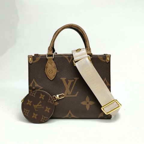 LOUIS VUITTON Onthego小號25二合一寬肩帶老花PVC金扣晶片肩背包