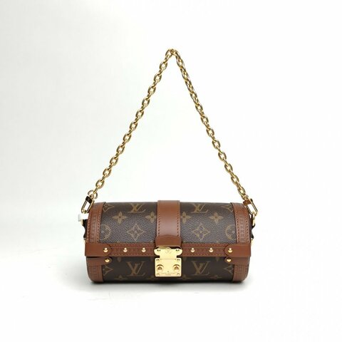 LOUIS VUITTON PAPILLON巴比龍TRUNK鏈條圓桶包老花PVC晶片肩背包