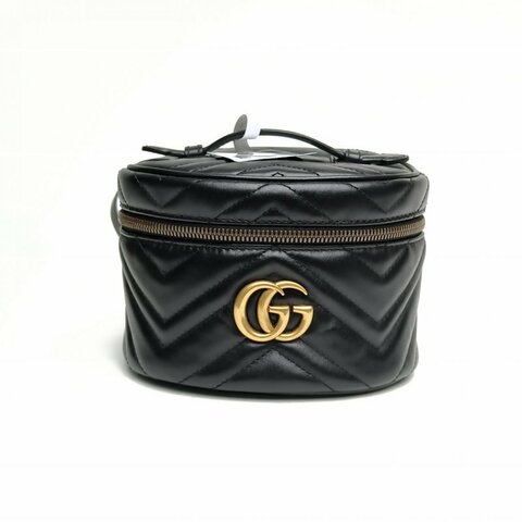 GUCCI GGMarmont手提化妝盒雙肩包Mini黑色牛皮肩背包