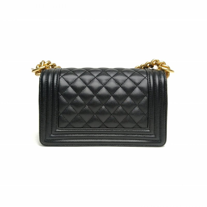 CHANEL Leboy小號20.5黑色荔枝牛皮晶片金扣菱格紋肩背包-2