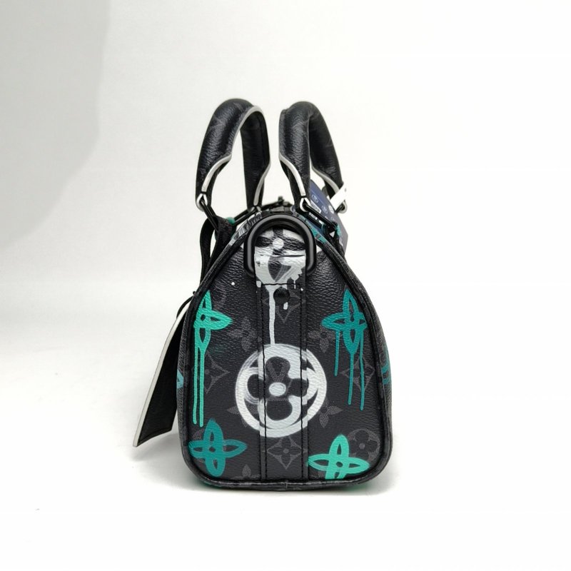LOUIS VUITTON KEEPALL25黑色PVC晶片限量塗鴉系列肩背包-1