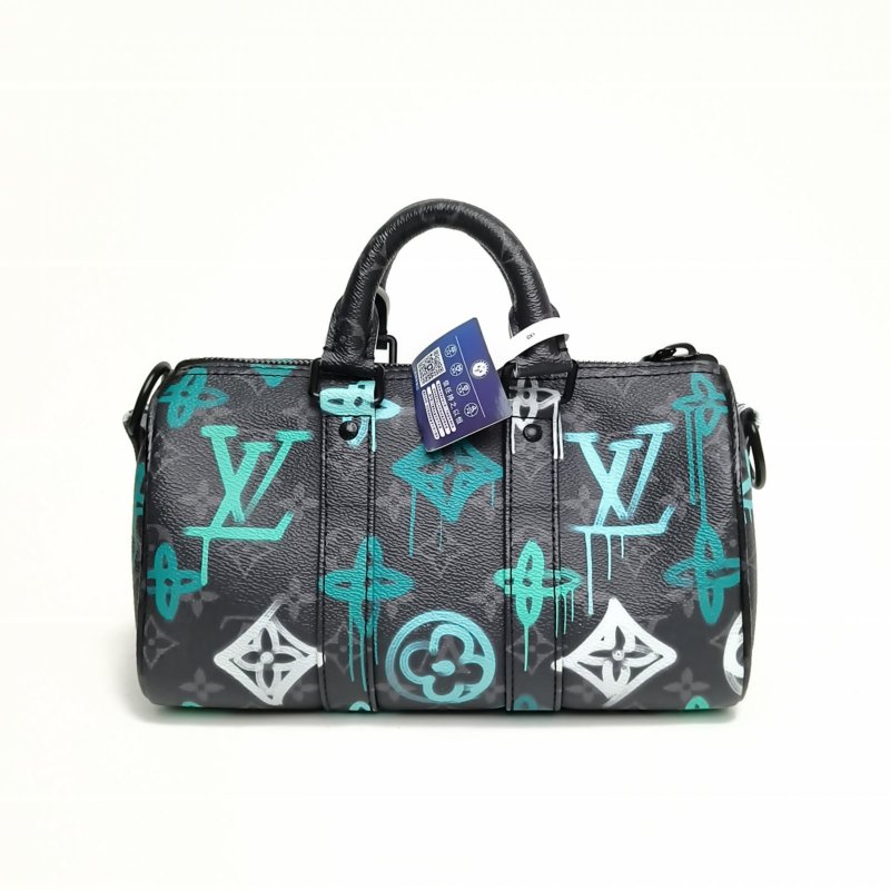LOUIS VUITTON KEEPALL25黑色PVC晶片限量塗鴉系列肩背包-2