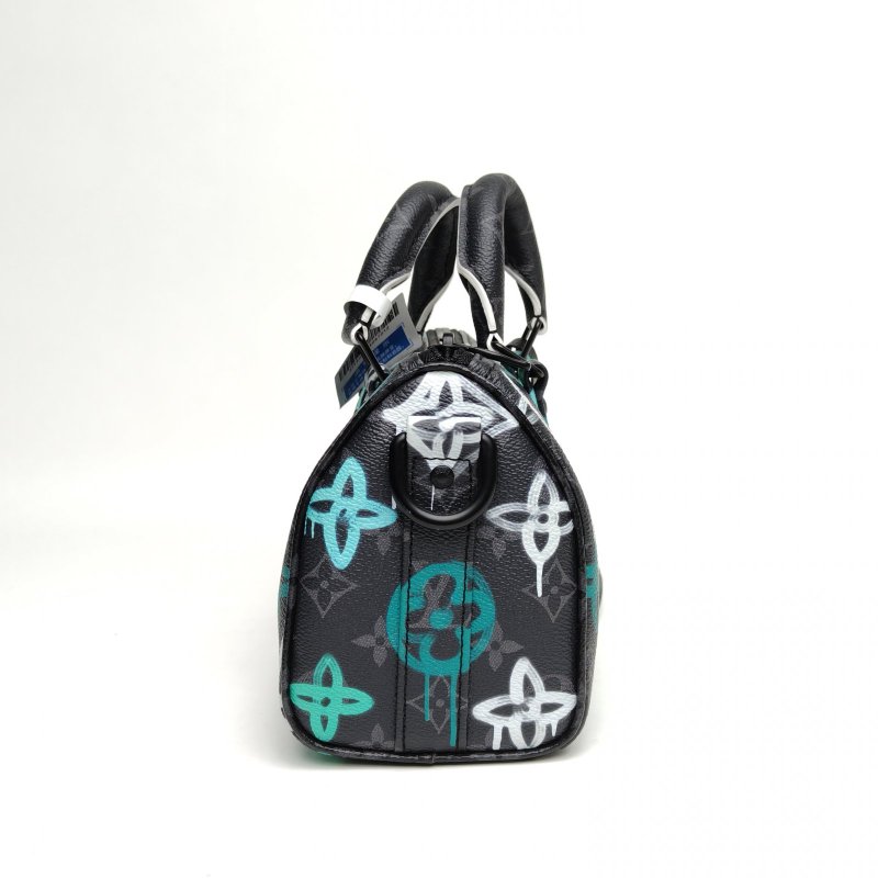 LOUIS VUITTON KEEPALL25黑色PVC晶片限量塗鴉系列肩背包-3