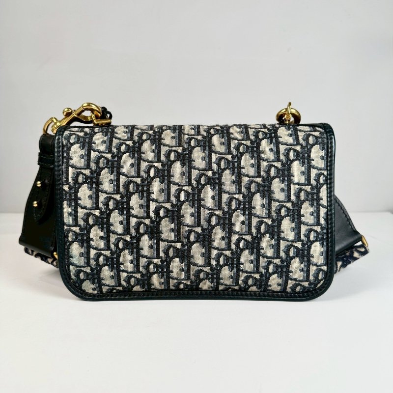 Dior Dioraddict 藍色緹花 中號 帆布 鉚釘 金屬 背帶 郵差包 肩背包 M5818CTZO-1