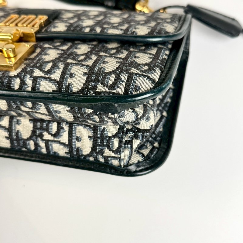 Dior Dioraddict 藍色緹花 中號 帆布 鉚釘 金屬 背帶 郵差包 肩背包 M5818CTZO-3