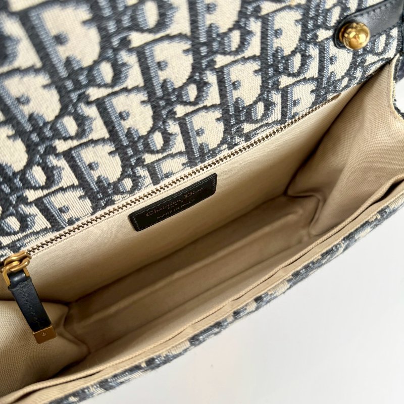 Dior Dioraddict 藍色緹花 中號 帆布 鉚釘 金屬 背帶 郵差包 肩背包 M5818CTZO-4