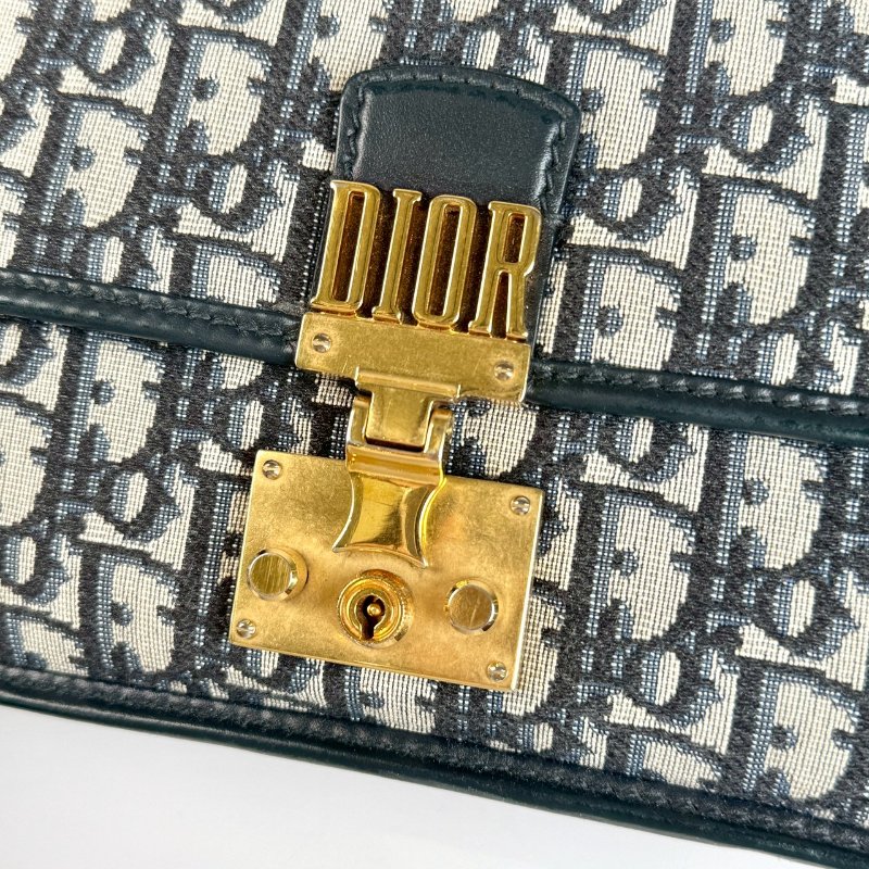 Dior Dioraddict 藍色緹花 中號 帆布 鉚釘 金屬 背帶 郵差包 肩背包 M5818CTZO-5