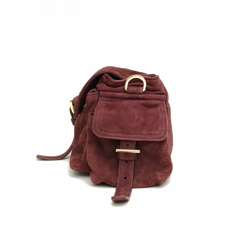 PRADA 紅棕色麂皮金扣Explore郵差包肩背包-1