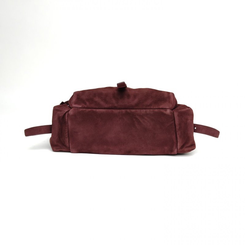 PRADA 紅棕色麂皮金扣Explore郵差包肩背包-4