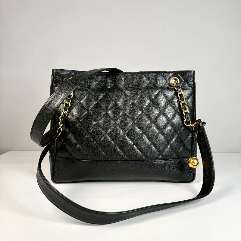 CHANEL vintage 荔枝皮 金球 金鍊 鏈條 肩背包 托特包-0