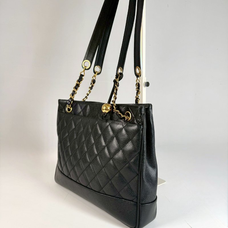 CHANEL vintage 荔枝皮 金球 金鍊 鏈條 肩背包 托特包-3