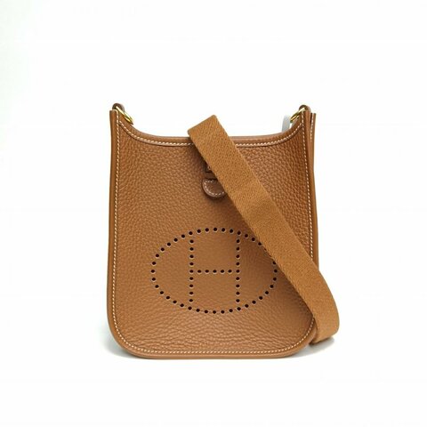 HERMES EvelyneMini1637金棕色TC皮W刻金扣肩背包