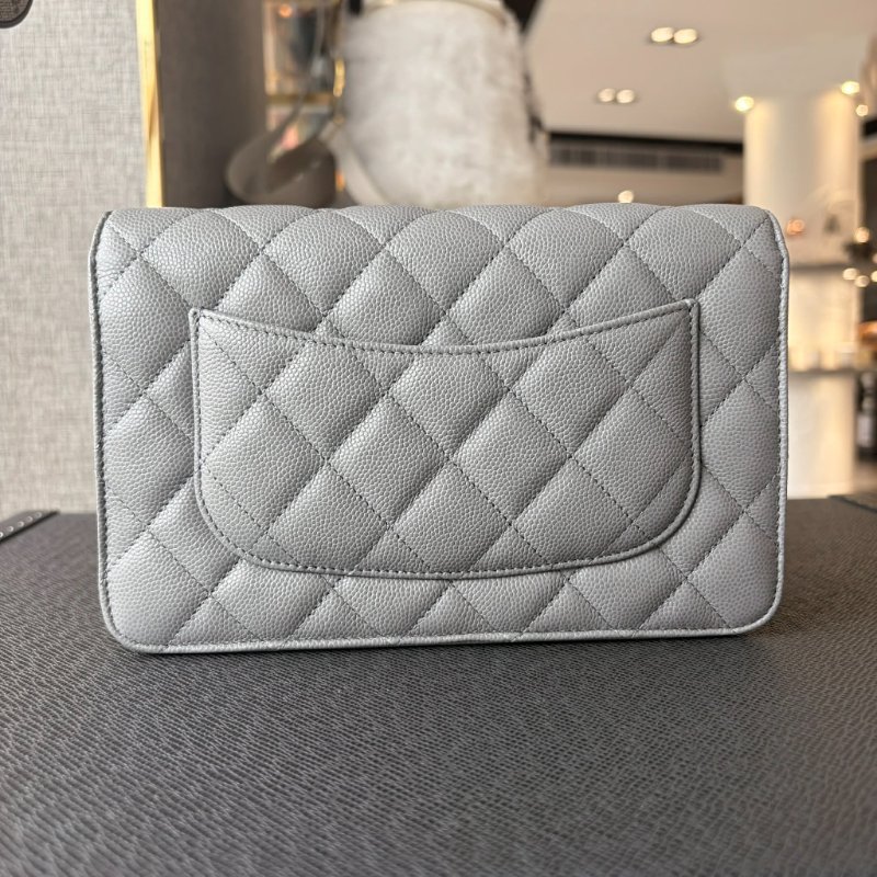 CHANEL 荔枝牛皮WOC鏈包 灰色 晶片-1