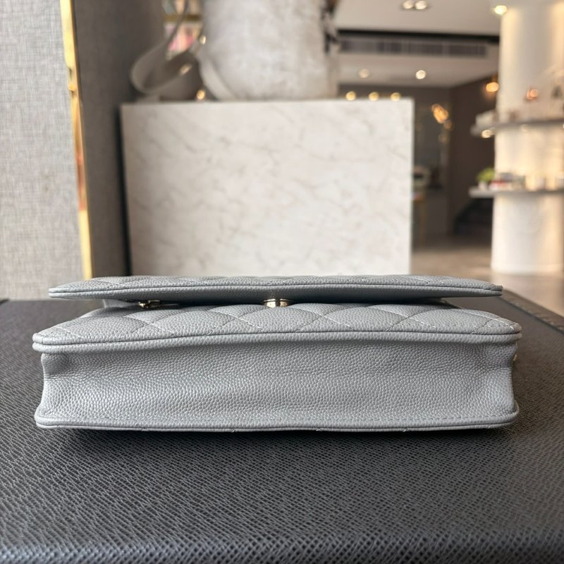 CHANEL 荔枝牛皮WOC鏈包 灰色 晶片-3