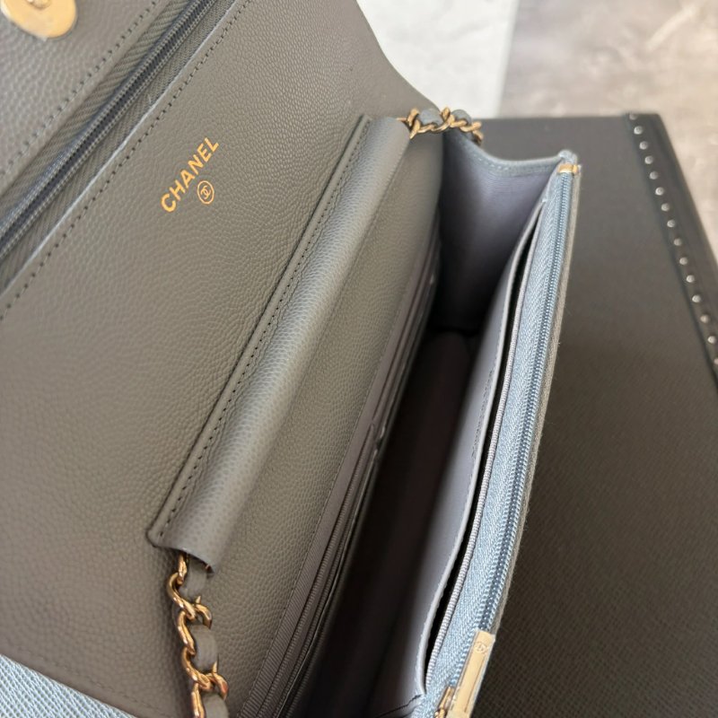 CHANEL 荔枝牛皮WOC鏈包 灰色 晶片-4