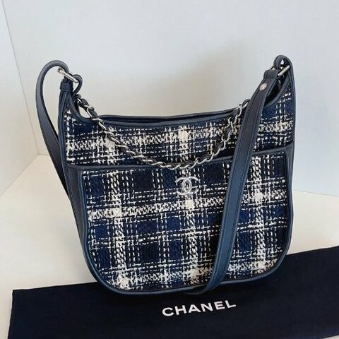 近新品 香奈兒/Chanel 格紋嬉皮士3way Hobo 學院風郵差包