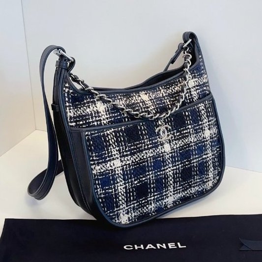 近新品 香奈兒/Chanel 格紋嬉皮士3way Hobo 學院風郵差包-2