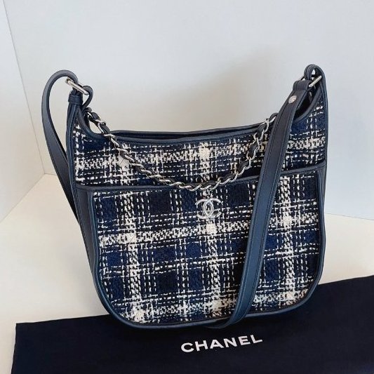 近新品 香奈兒/Chanel 格紋嬉皮士3way Hobo 學院風郵差包-6
