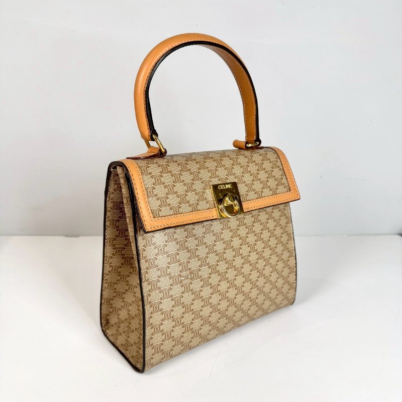 CELINE Macadam Kelly 米咖色 金扣 絕版 手提包 肩背包-2