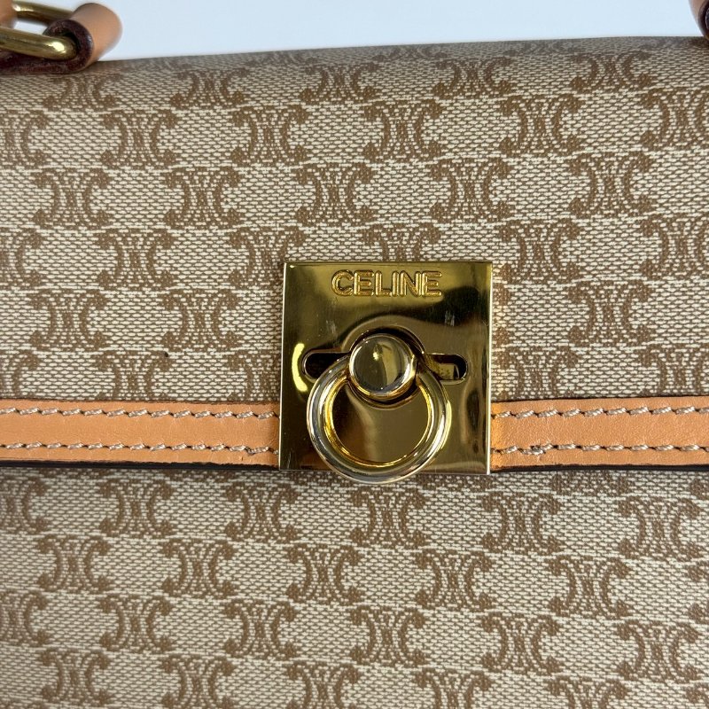 CELINE Macadam Kelly 米咖色 金扣 絕版 手提包 肩背包-5