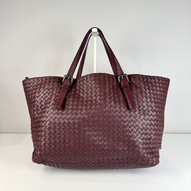 BV Intrecciato Cesta 酒紅色 編織 皮革 小羊皮 大型 購物包 托特包-0