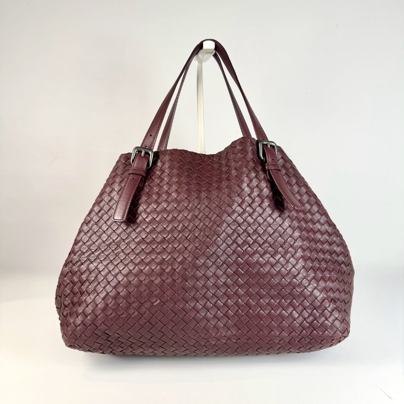 BV Intrecciato Cesta 酒紅色 編織 皮革 小羊皮 大型 購物包 托特包-3