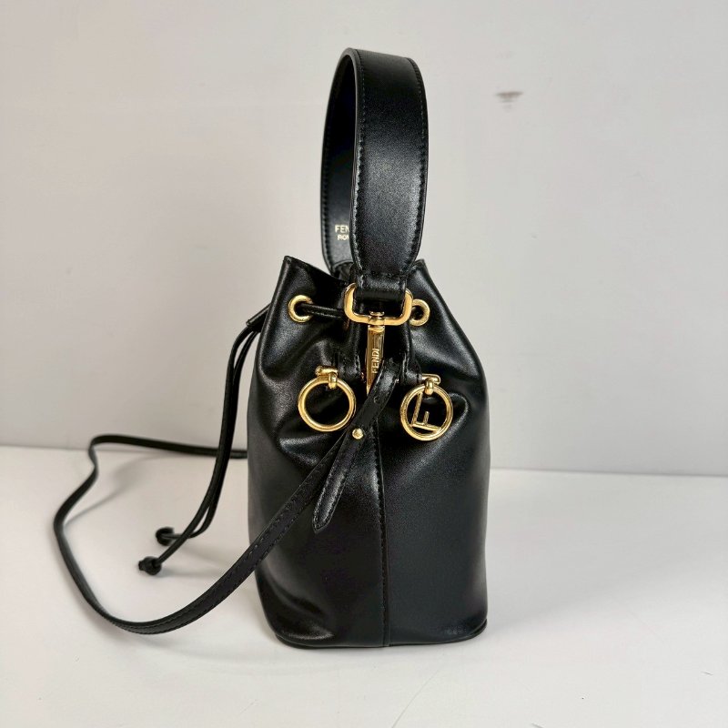 Fendi Mon Tresor黑色 金扣 小牛皮 水桶包 手提包 肩背包-2