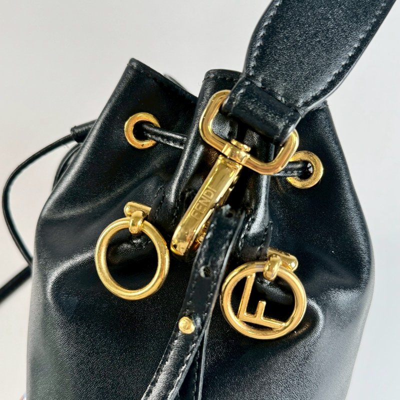 Fendi Mon Tresor黑色 金扣 小牛皮 水桶包 手提包 肩背包-3