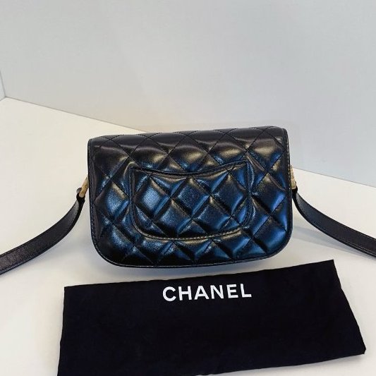 芯片款 香奈兒/Chanel 高級手工坊繫列 黑金 油蠟皮馬鞍包/郵差包-6