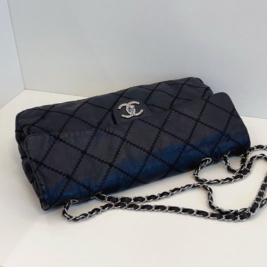 香奈兒/Chanel 黑銀外縫線 法棍機場CF 鏈條包-4