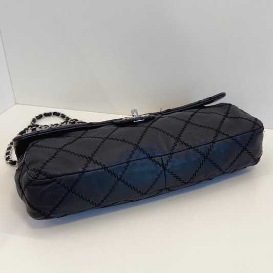 香奈兒/Chanel 黑銀外縫線 法棍機場CF 鏈條包-7