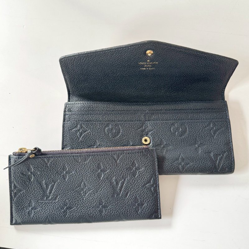 Louis Vuitton 信封 壓花牛皮 黑色 扣式 二合一 抽取式拉鍊夾 長夾-6
