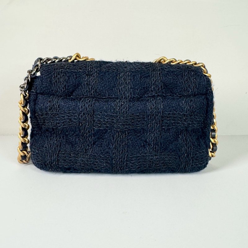 CHANEL 19系列 藍色 毛呢 保卡款 手提 斜挎 小號 口蓋包 AS1160-1