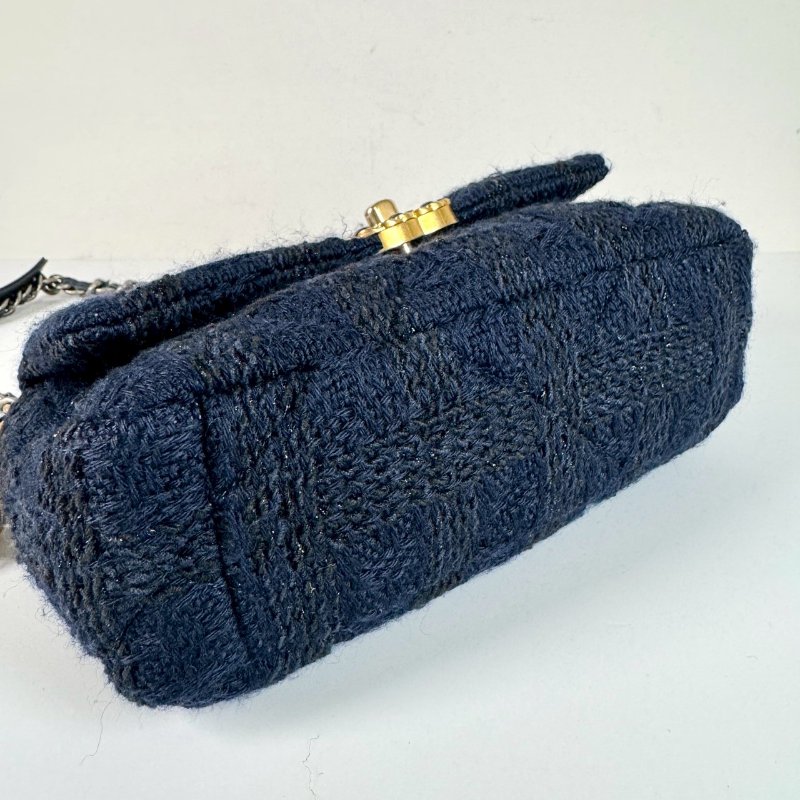 CHANEL 19系列 藍色 毛呢 保卡款 手提 斜挎 小號 口蓋包 AS1160-4