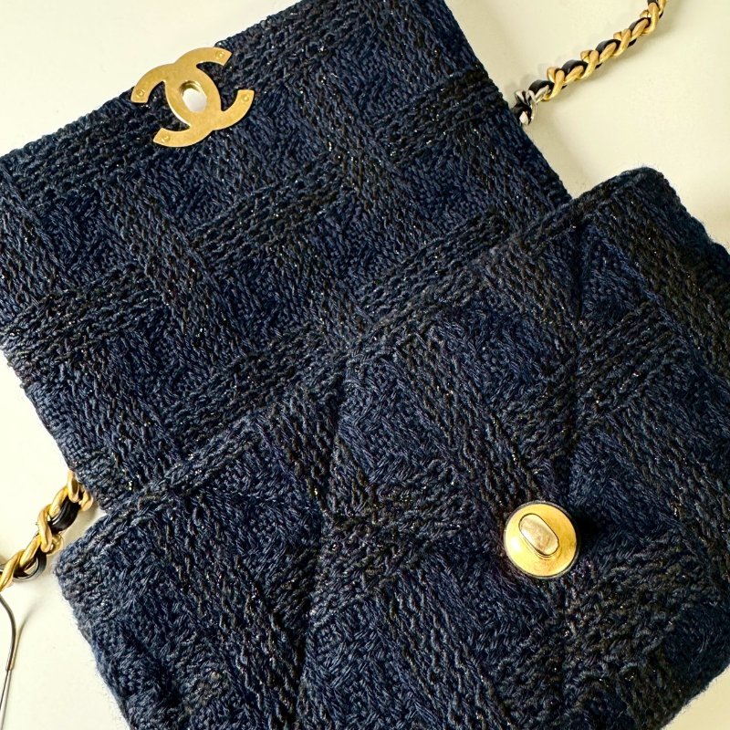 CHANEL 19系列 藍色 毛呢 保卡款 手提 斜挎 小號 口蓋包 AS1160-7