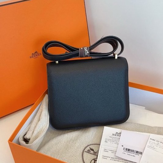 近新品 Hermes愛馬仕 迷你康康19黑金 E皮 肩背包-1