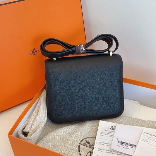 近新品 Hermes愛馬仕 迷你康康19黑金 E皮 肩背包-6