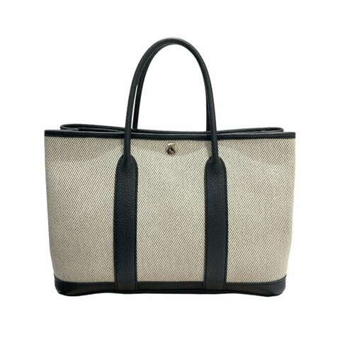 HERMES 愛馬仕 C刻 GARDEN PARTY 30 手提包 NEGONDA牛皮 帆布 黑白 銀釦