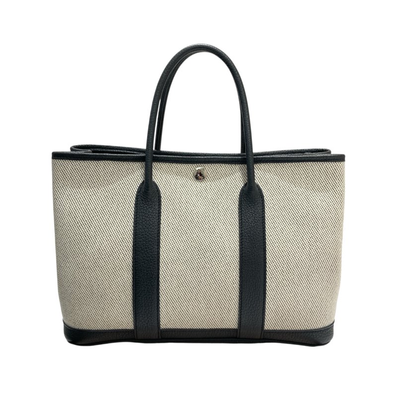 HERMES 愛馬仕 C刻 GARDEN PARTY 30 手提包 NEGONDA牛皮 帆布 黑白 銀釦-0