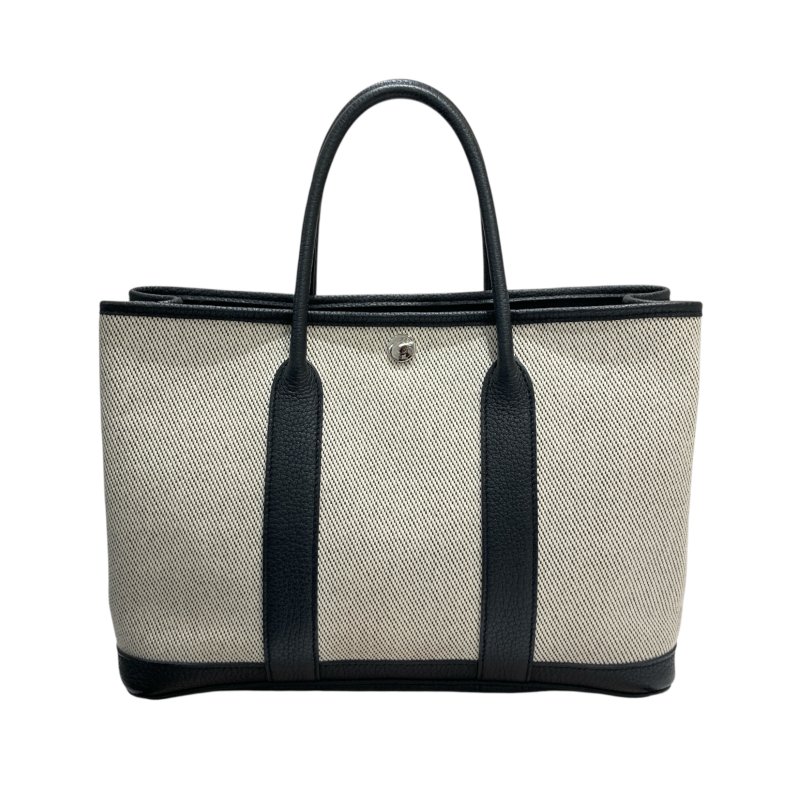 HERMES 愛馬仕 C刻 GARDEN PARTY 30 手提包 NEGONDA牛皮 帆布 黑白 銀釦-1