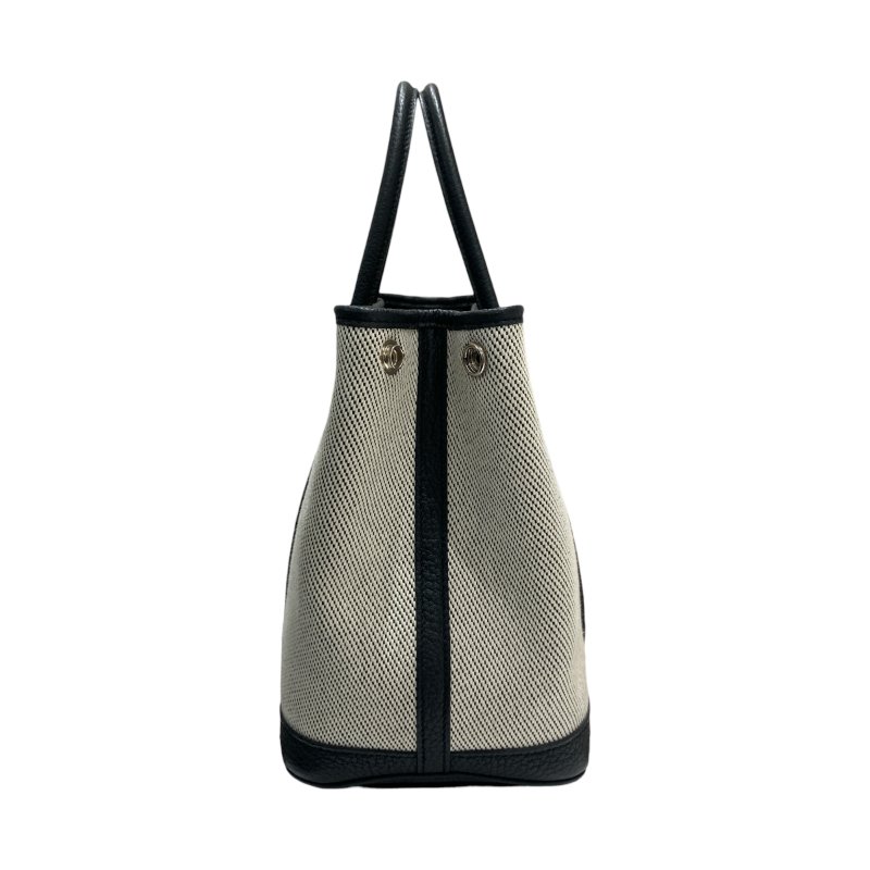 HERMES 愛馬仕 C刻 GARDEN PARTY 30 手提包 NEGONDA牛皮 帆布 黑白 銀釦-2