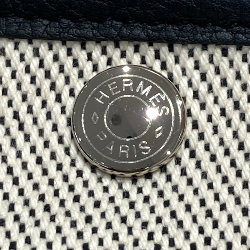 HERMES 愛馬仕 C刻 GARDEN PARTY 30 手提包 NEGONDA牛皮 帆布 黑白 銀釦-12