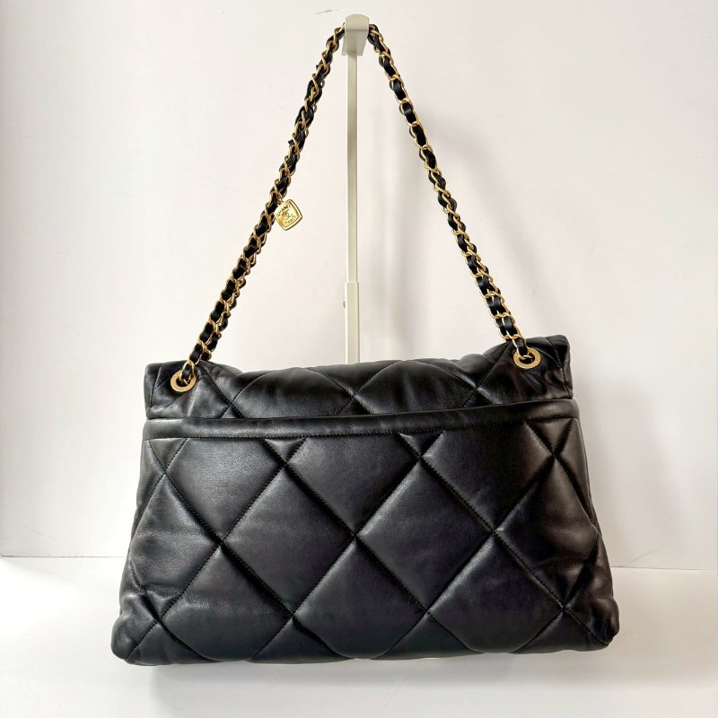 CHANEL 黑色金扣 小羊皮 菱格紋 大型 HOBO 肩背包 AS5727-1