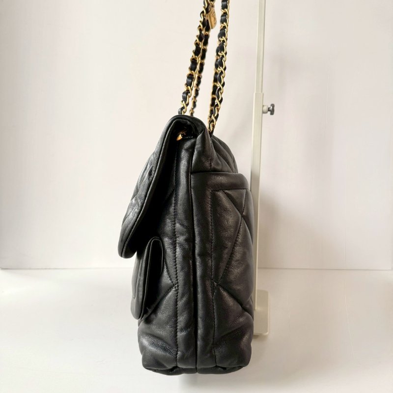 CHANEL 黑色金扣 小羊皮 菱格紋 大型 HOBO 肩背包 AS5727-2