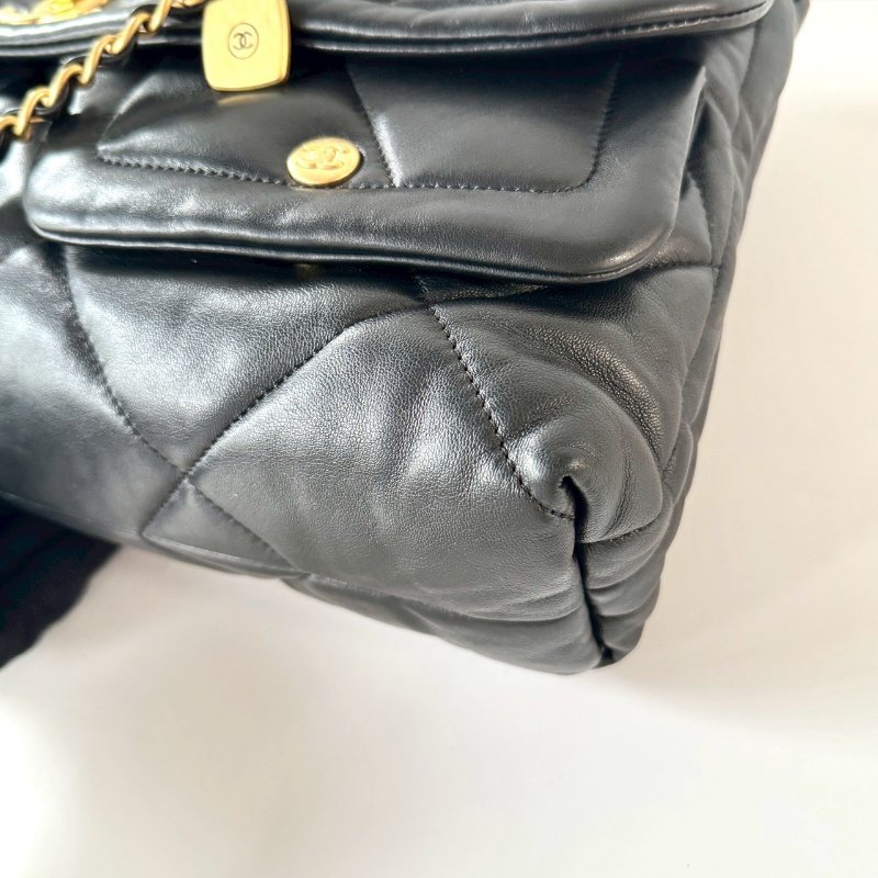 CHANEL 黑色金扣 小羊皮 菱格紋 大型 HOBO 肩背包 AS5727-3