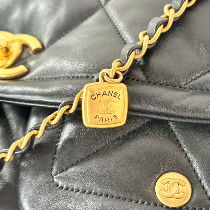 CHANEL 黑色金扣 小羊皮 菱格紋 大型 HOBO 肩背包 AS5727-4