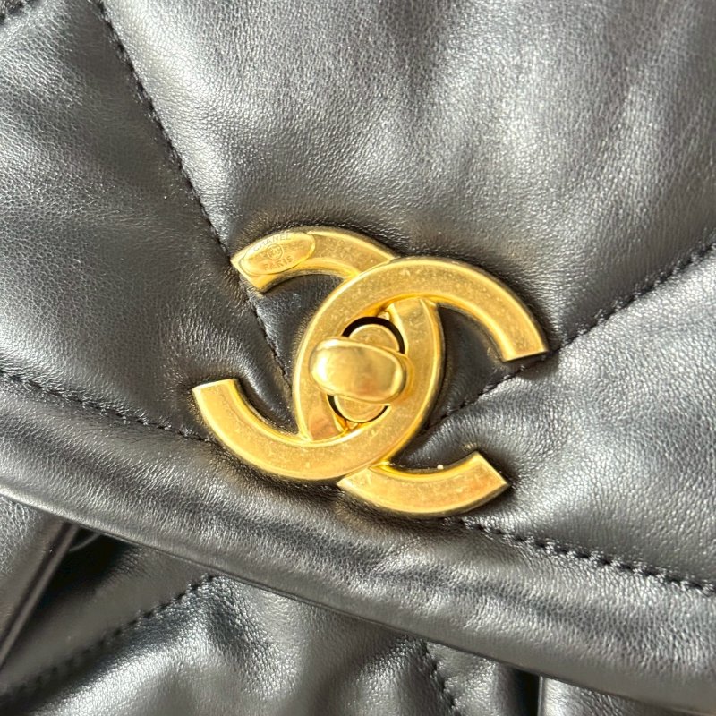 CHANEL 黑色金扣 小羊皮 菱格紋 大型 HOBO 肩背包 AS5727-5