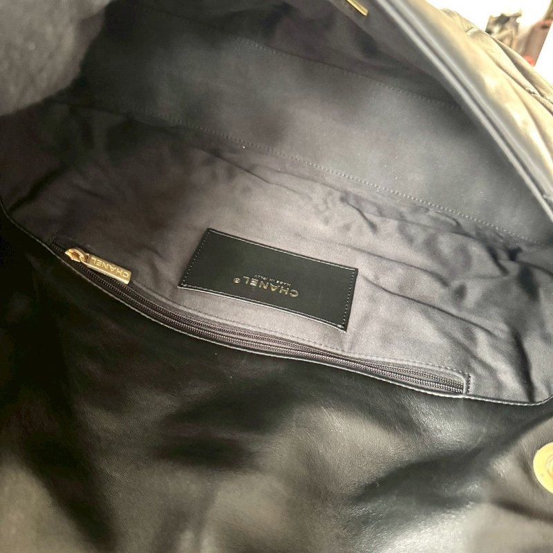 CHANEL 黑色金扣 小羊皮 菱格紋 大型 HOBO 肩背包 AS5727-8