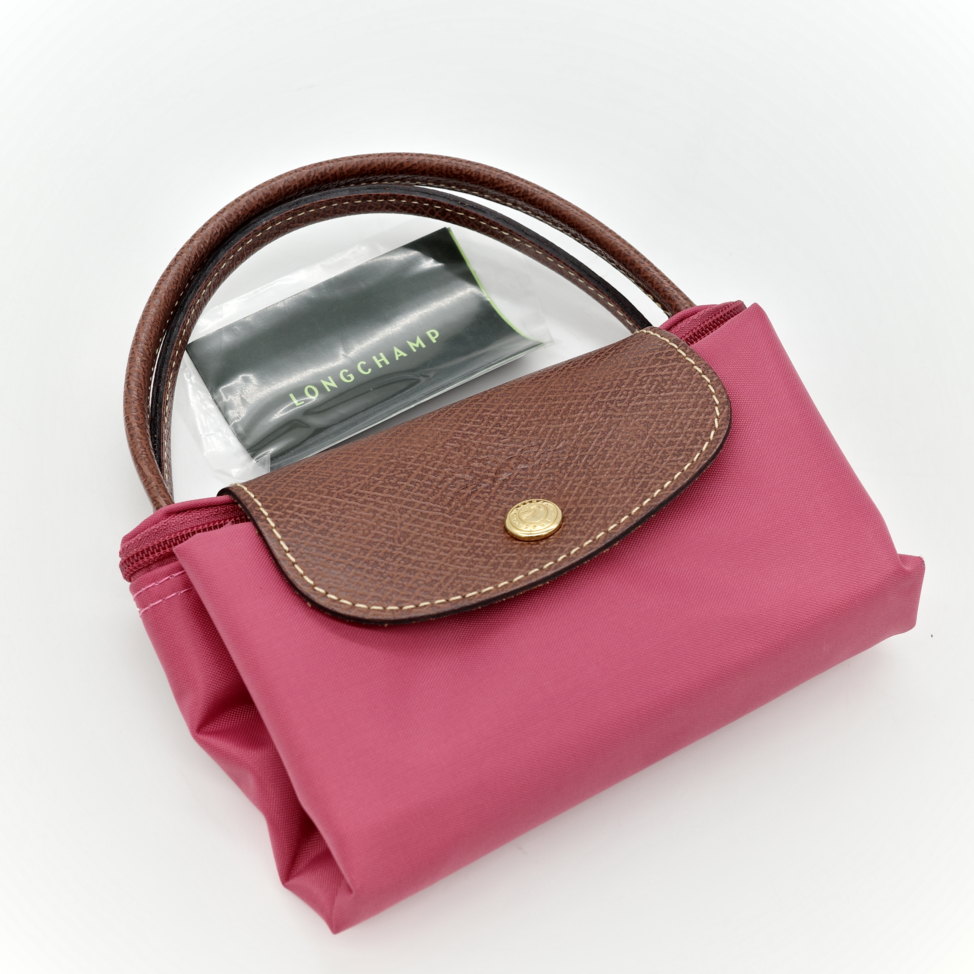 LONGCHAMP 桃紅色 尼龍 摺疊 水餃包 le pliage-12